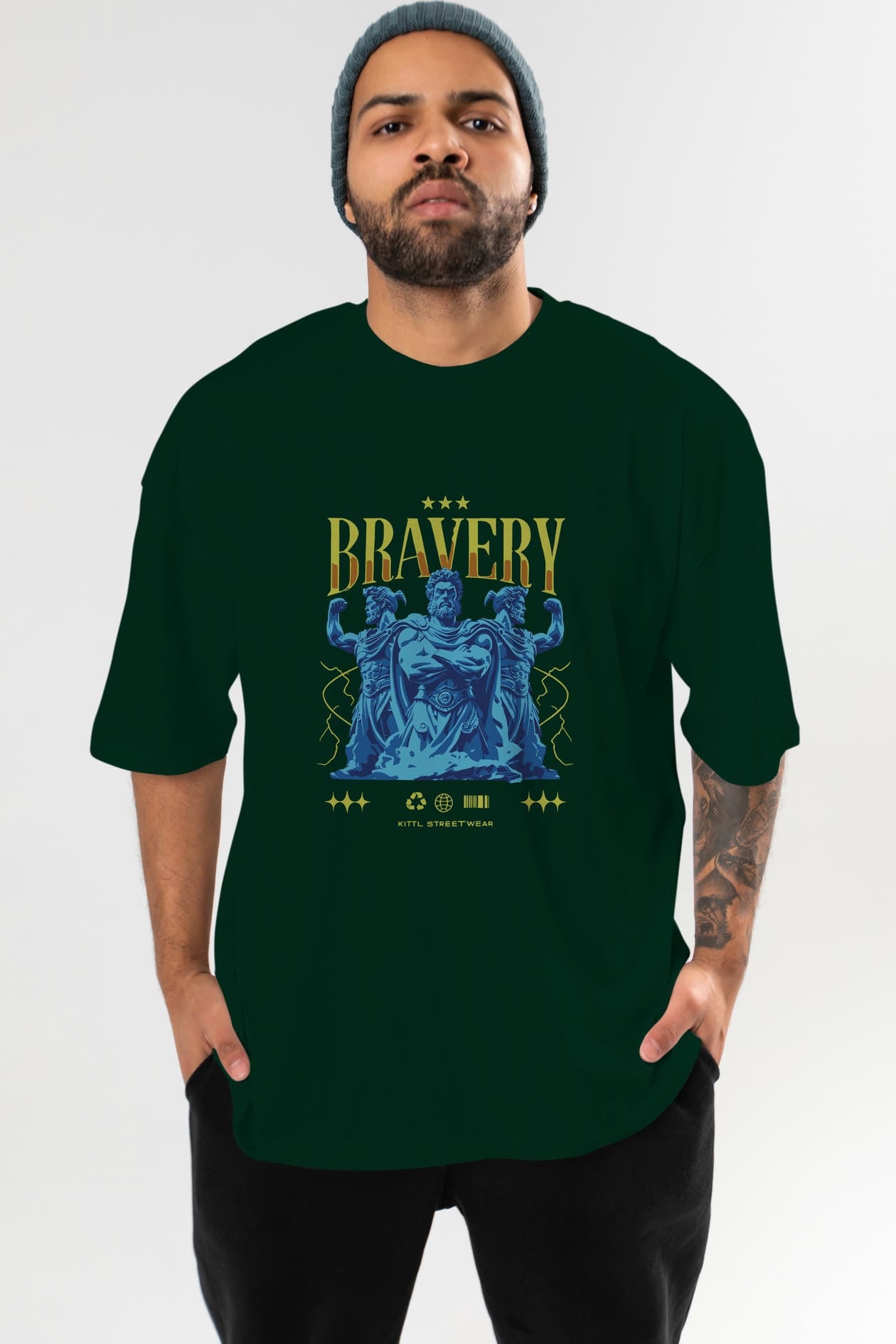 Bravery ön Baskılı Oversize t-shirt Erkek Kadın %100 Pamuk Bisiklet Yaka tişort
