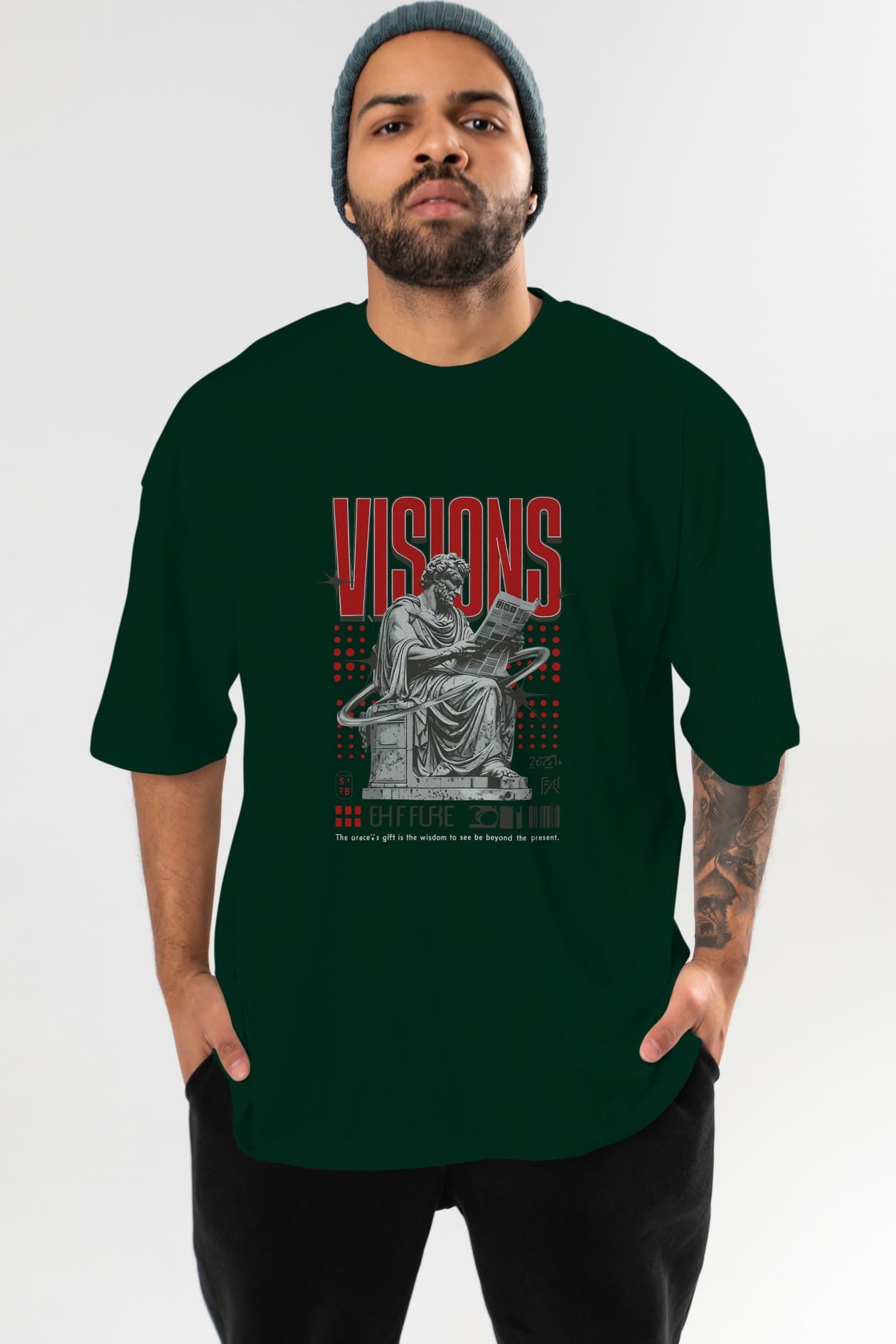 Visions ön Baskılı Oversize t-shirt Erkek Kadın %100 Pamuk Bisiklet Yaka tişort