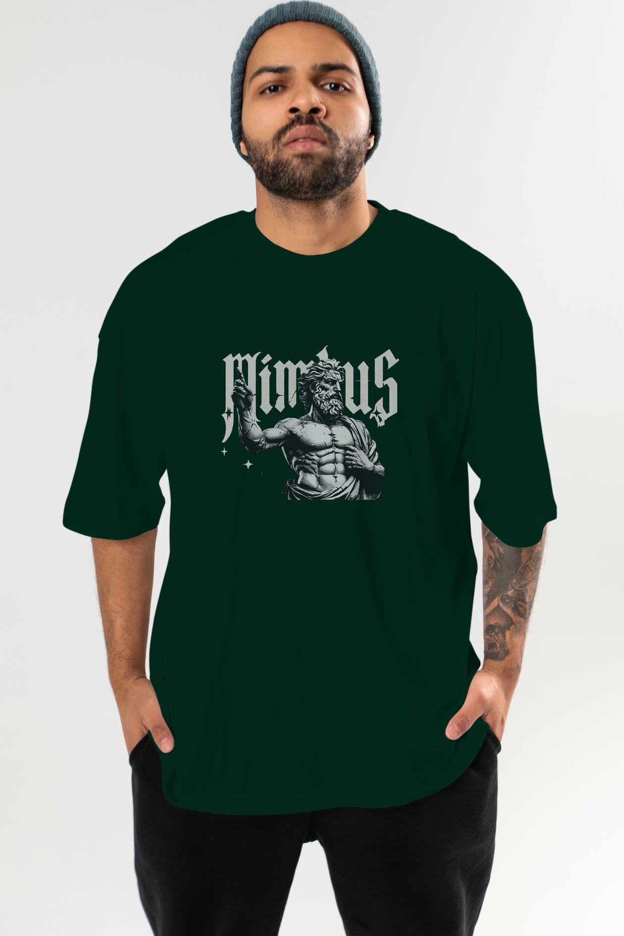 Mimbus Zeus ön Baskılı Oversize t-shirt Erkek Kadın %100 Pamuk Bisiklet Yaka tişort