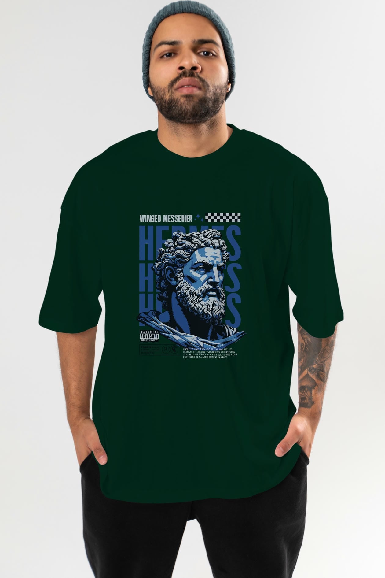 Hermes 1 ön Baskılı Oversize t-shirt Erkek Kadın %100 Pamuk Bisiklet Yaka tişort