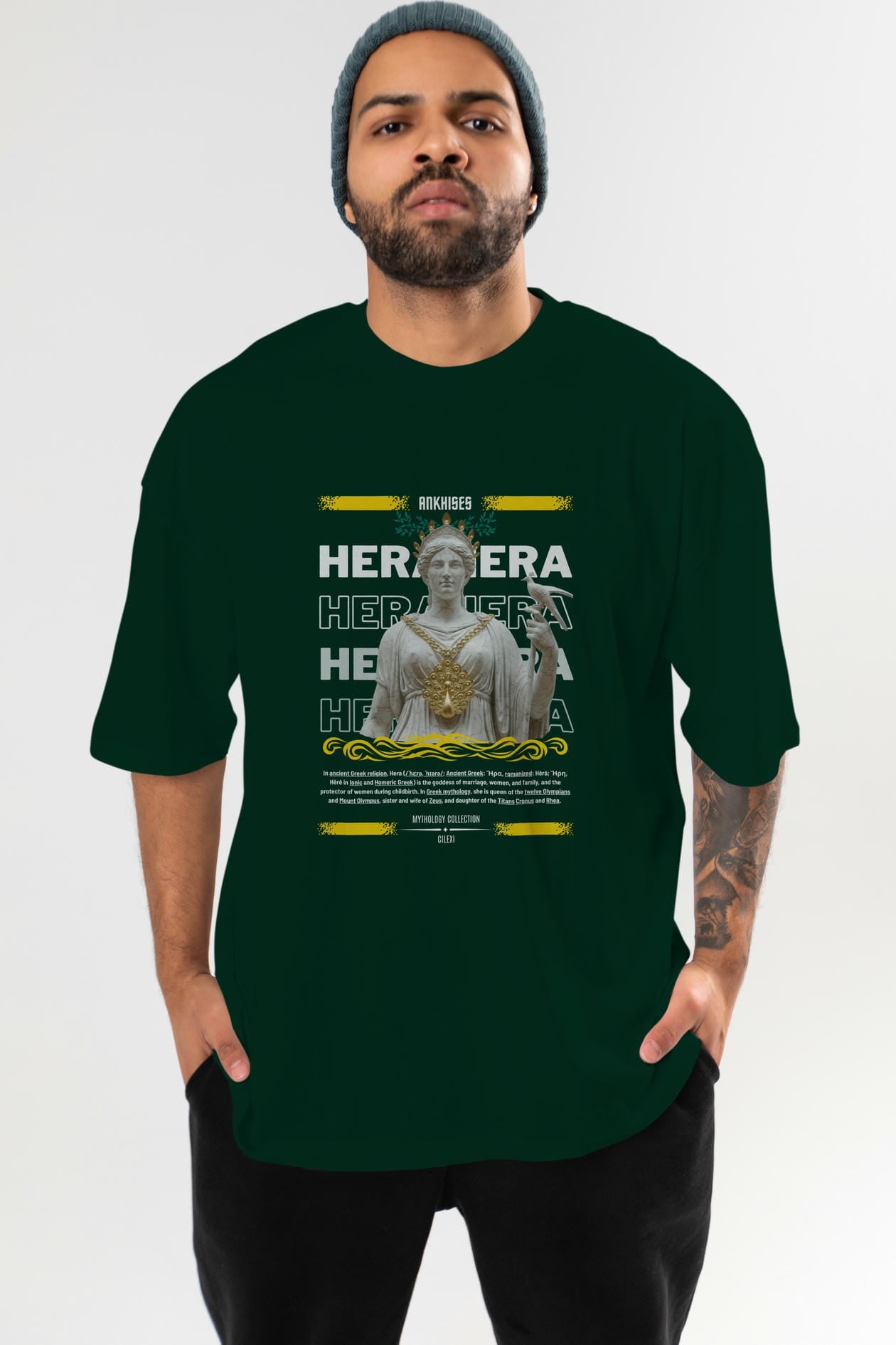 Hera 2 ön Baskılı Oversize t-shirt Erkek Kadın %100 Pamuk Bisiklet Yaka tişort