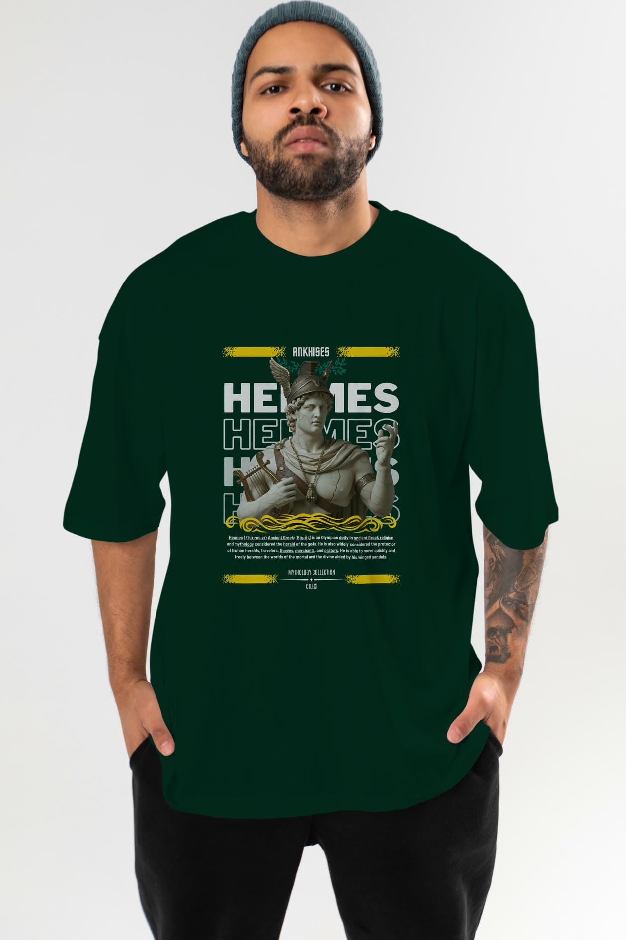 Hermes 2 ön Baskılı Oversize t-shirt Erkek Kadın %100 Pamuk Bisiklet Yaka tişort