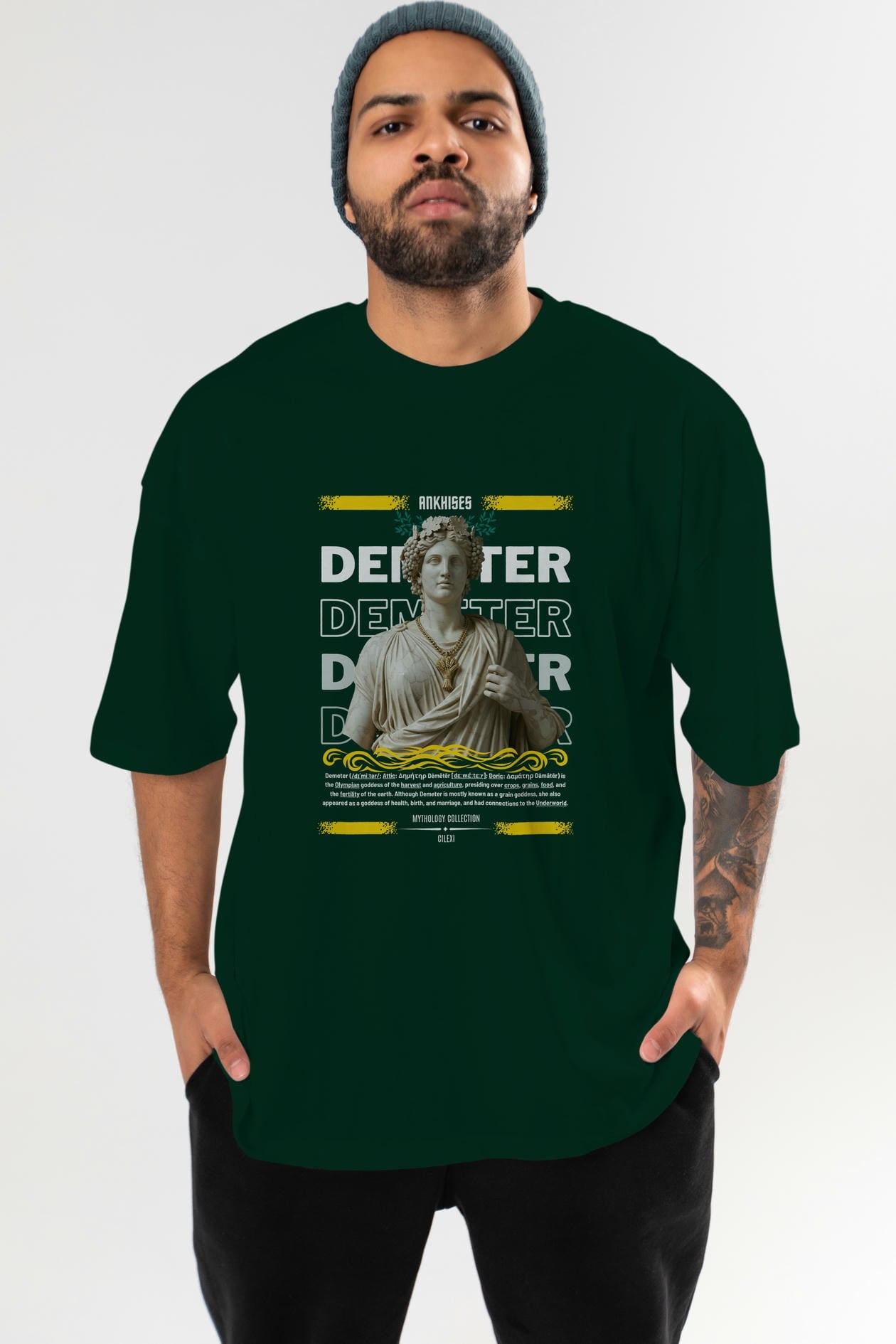Demeter 2 ön Baskılı Oversize t-shirt Erkek Kadın %100 Pamuk Bisiklet Yaka tişort