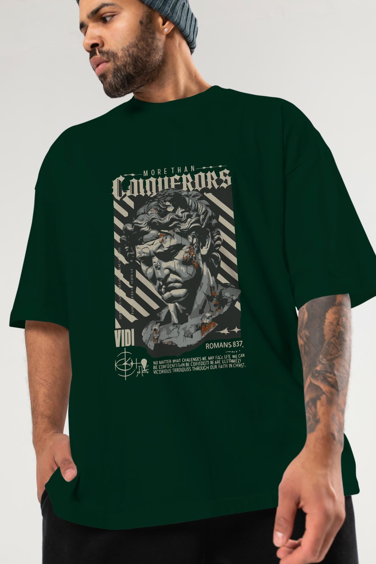Roman Conqueror ön Baskılı Oversize t-shirt Erkek Kadın %100 Pamuk Bisiklet Yaka tişort