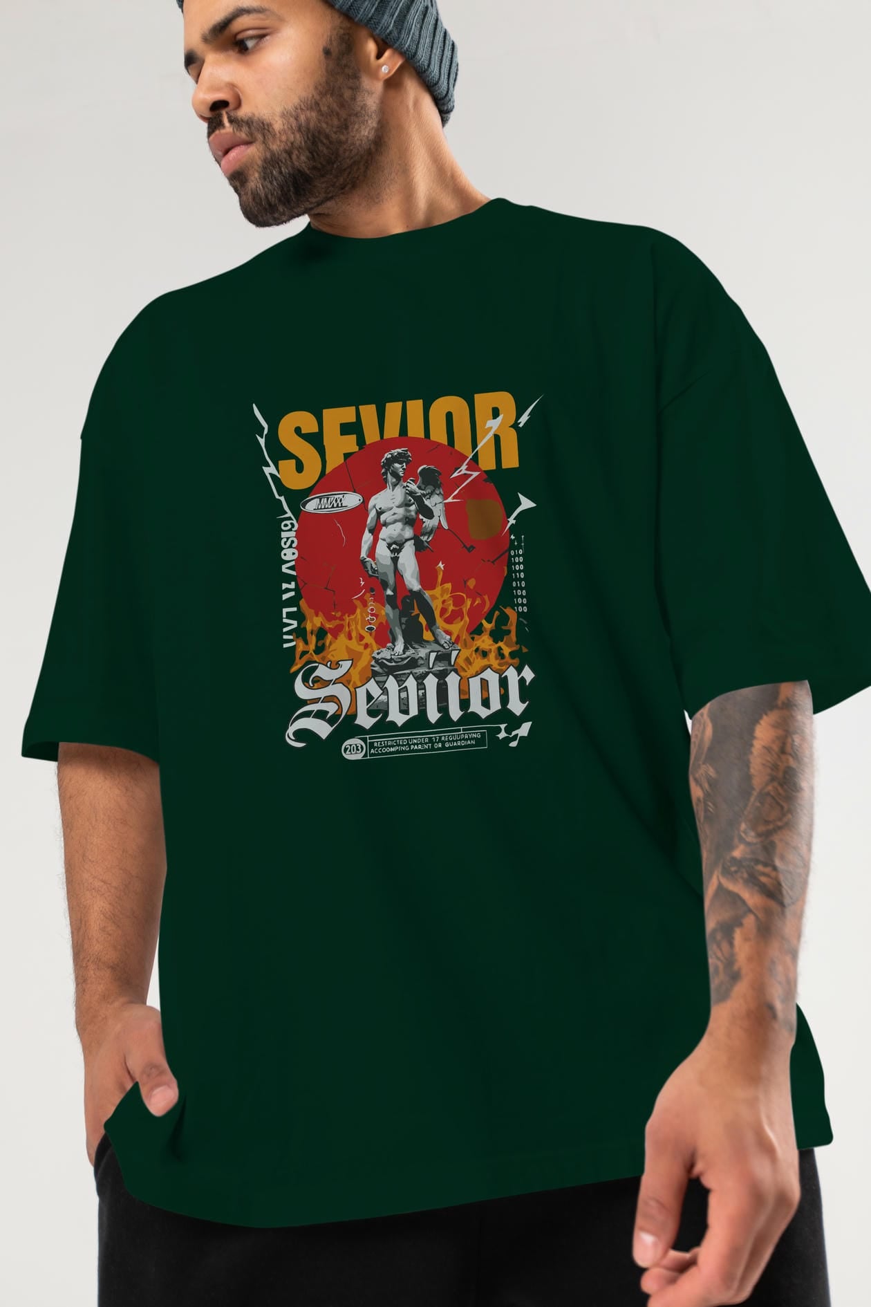 Sevior ön Baskılı Oversize t-shirt Erkek Kadın %100 Pamuk Bisiklet Yaka tişort