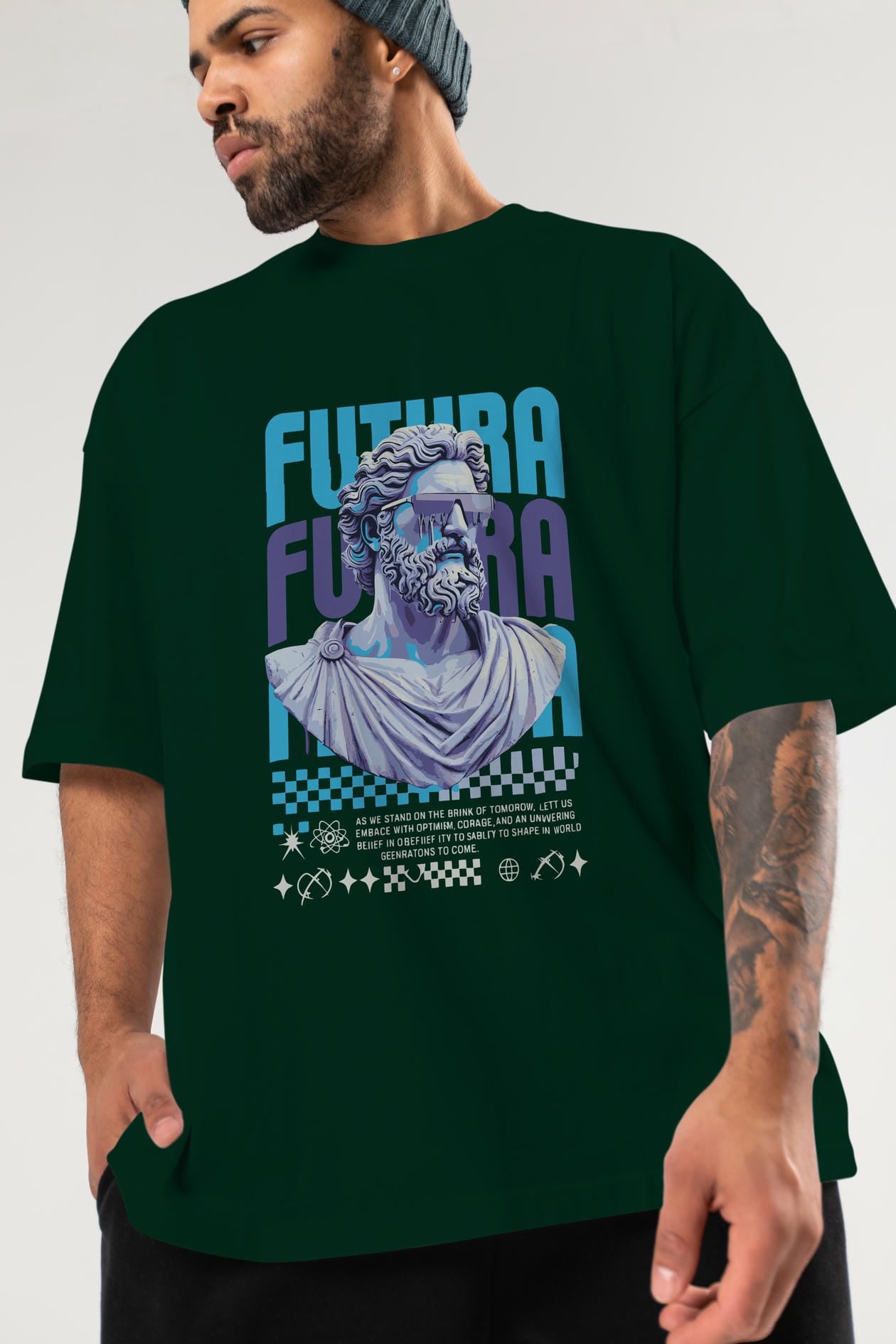 Futura Zeus ön Baskılı Oversize t-shirt Erkek Kadın %100 Pamuk Bisiklet Yaka tişort