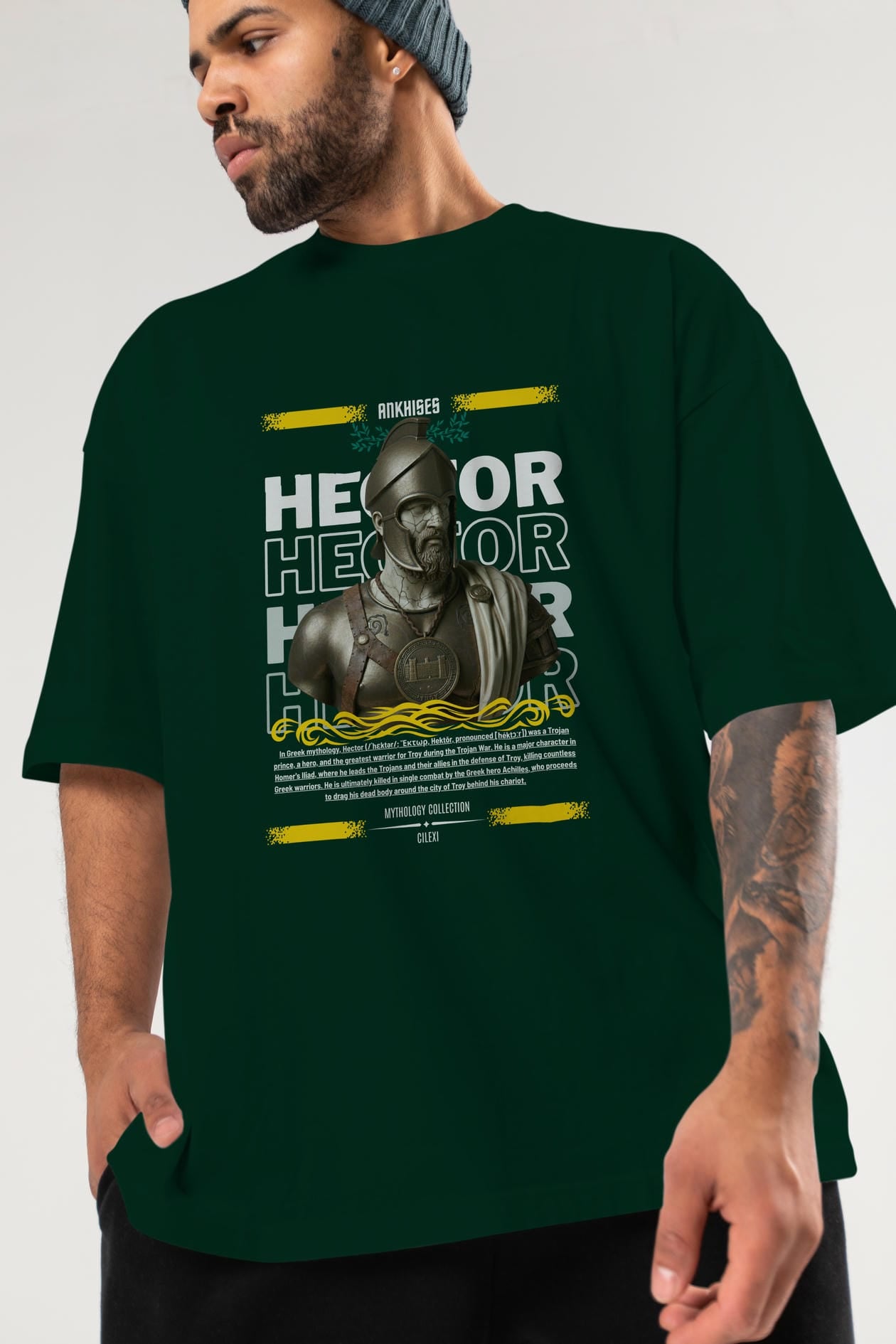 Hector 1 ön Baskılı Oversize t-shirt Erkek Kadın %100 Pamuk Bisiklet Yaka tişort