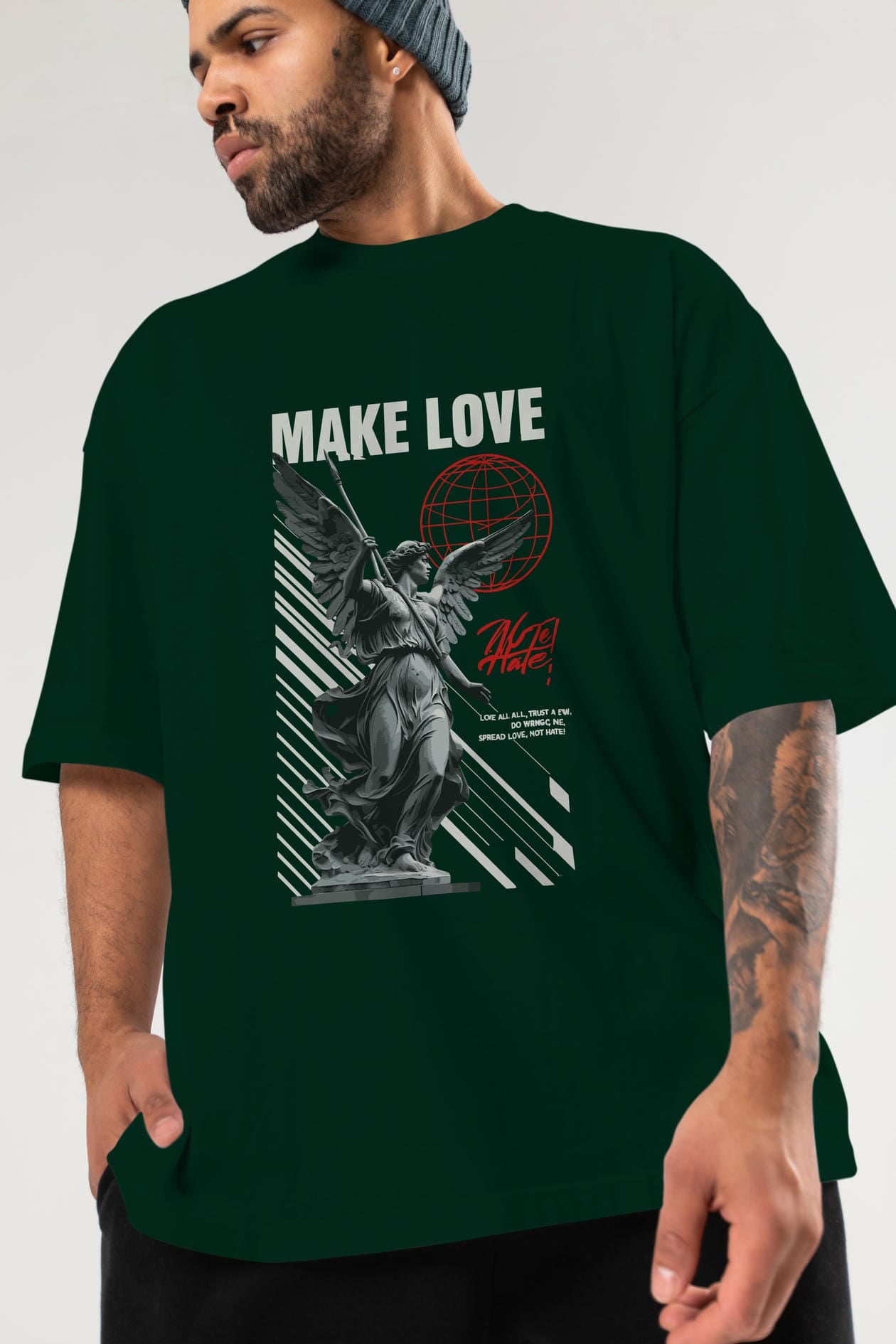 Make Love ön Baskılı Oversize t-shirt Erkek Kadın %100 Pamuk Bisiklet Yaka tişort