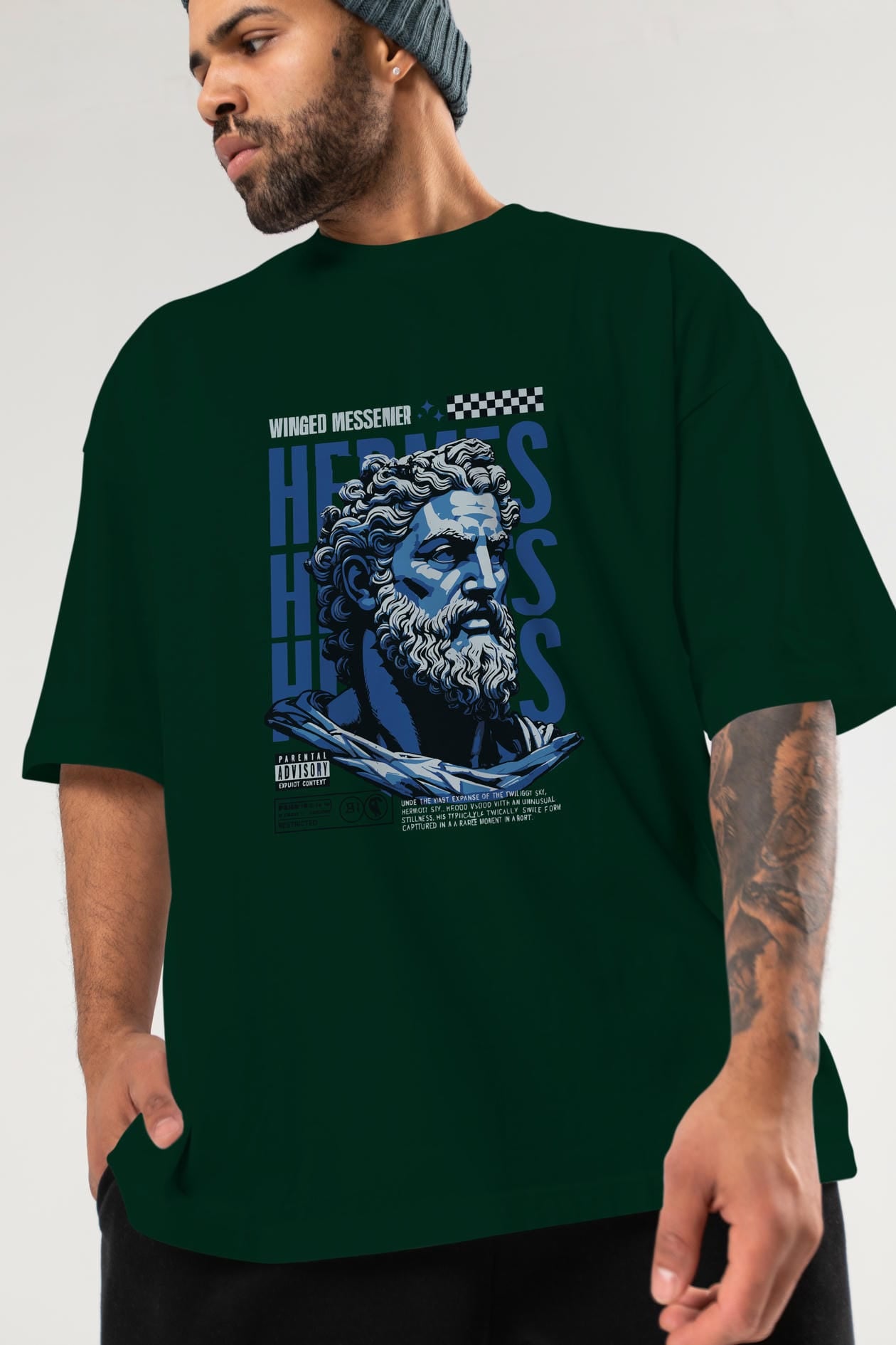 Hermes 1 ön Baskılı Oversize t-shirt Erkek Kadın %100 Pamuk Bisiklet Yaka tişort