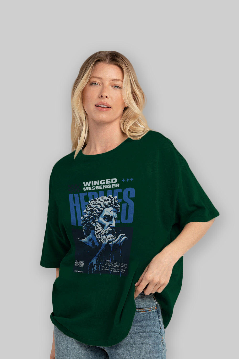 Hermes 2 ön Baskılı Oversize t-shirt Erkek Kadın %100 Pamuk Bisiklet Yaka tişort