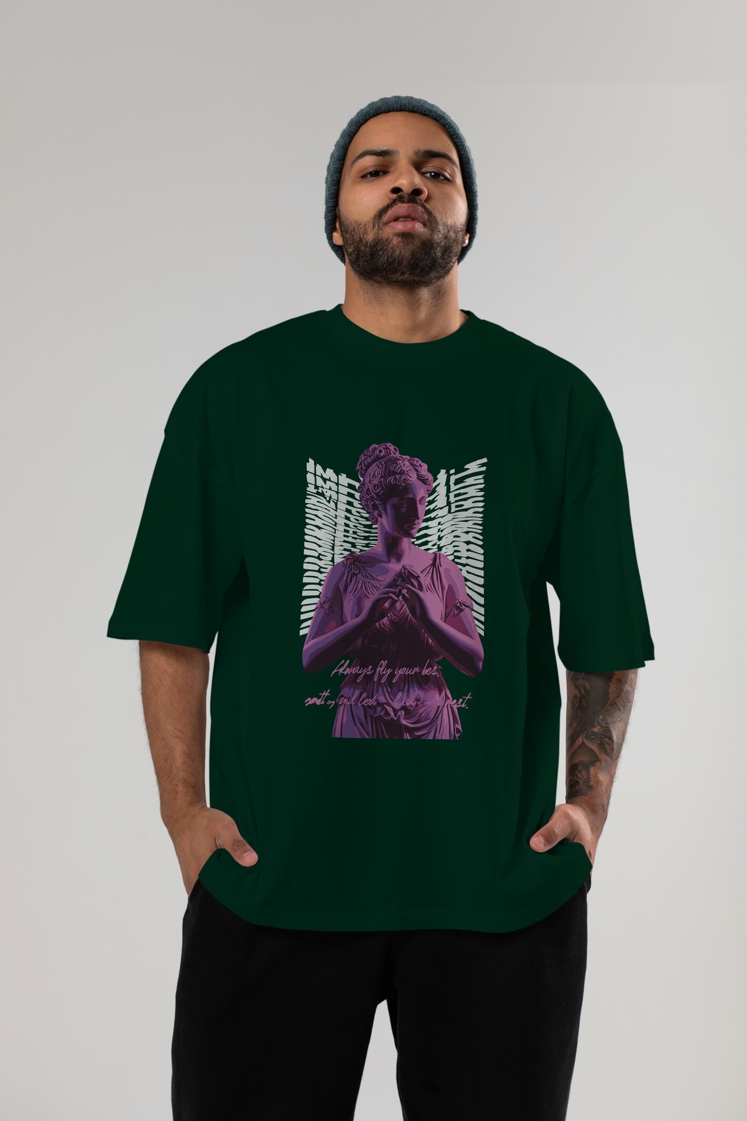 Always Fly ön Baskılı Oversize t-shirt Erkek Kadın %100 Pamuk Bisiklet Yaka tişort