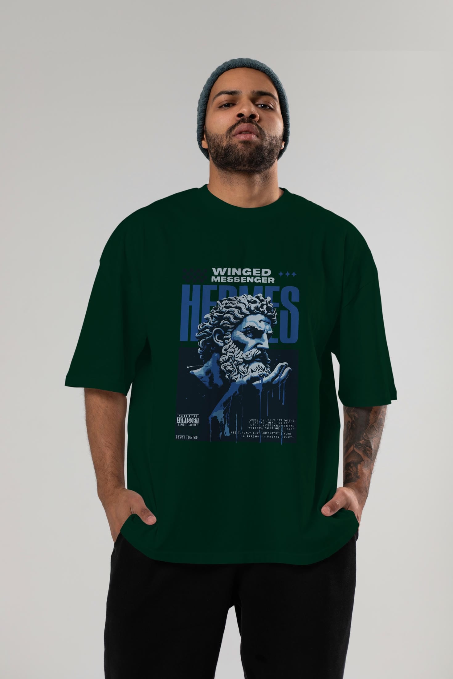 Hermes 2 ön Baskılı Oversize t-shirt Erkek Kadın %100 Pamuk Bisiklet Yaka tişort