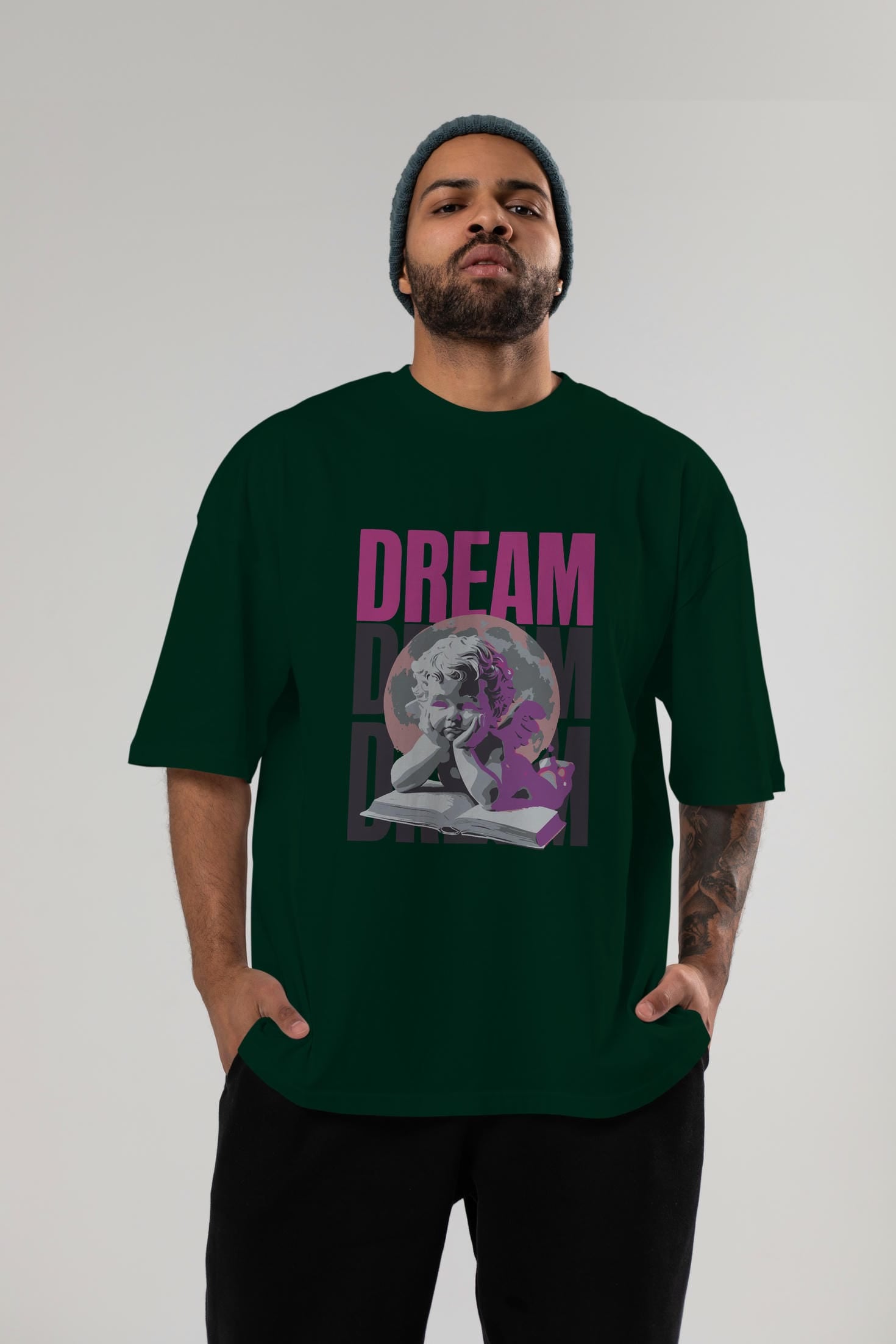 Dream Angel ön Baskılı Oversize t-shirt Erkek Kadın %100 Pamuk Bisiklet Yaka tişort