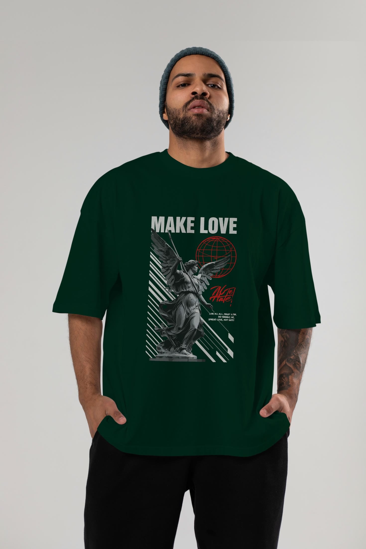 Make Love ön Baskılı Oversize t-shirt Erkek Kadın %100 Pamuk Bisiklet Yaka tişort
