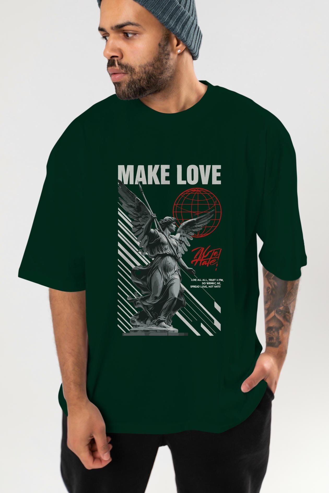 Make Love ön Baskılı Oversize t-shirt Erkek Kadın %100 Pamuk Bisiklet Yaka tişort