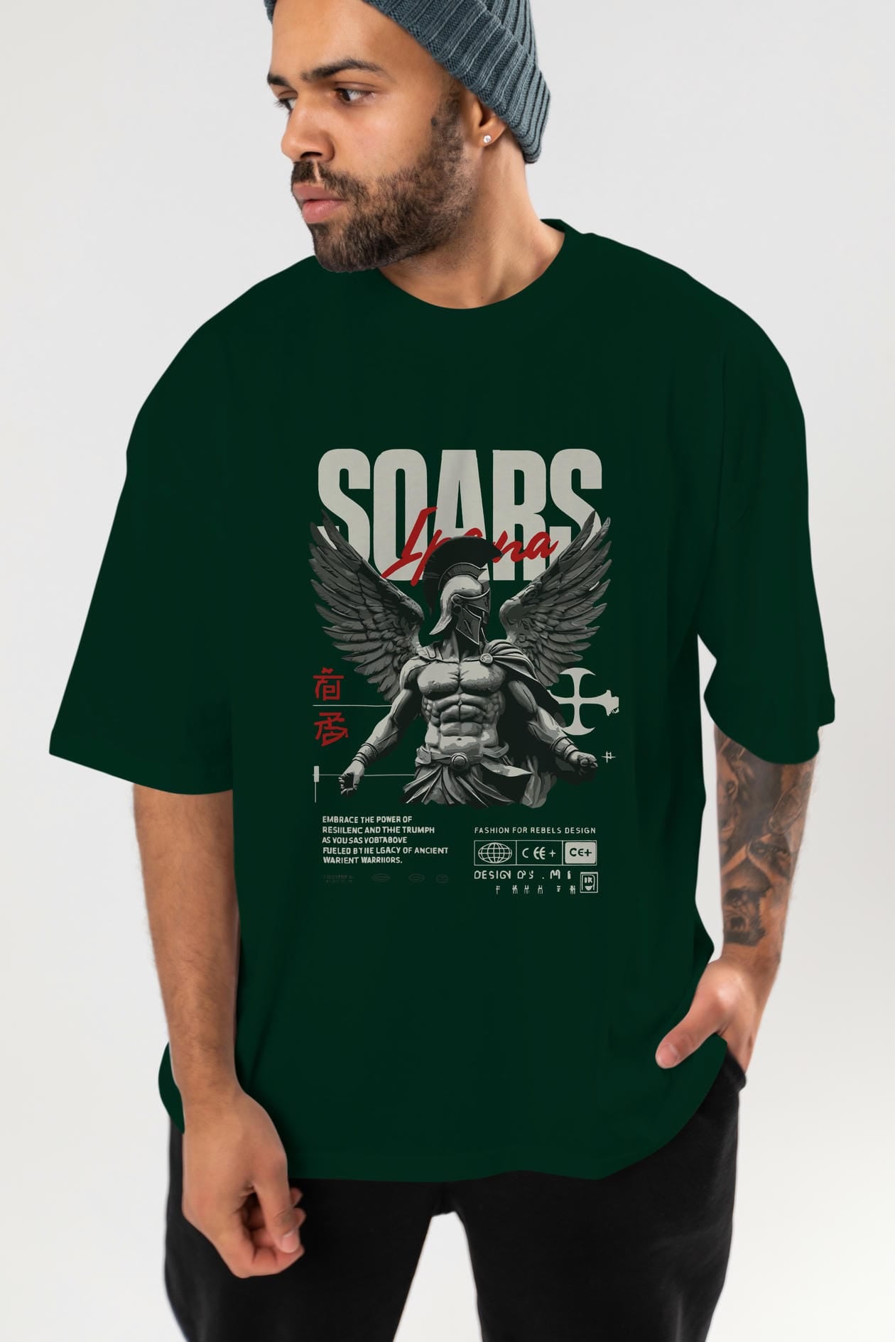 Soars ön Baskılı Oversize t-shirt Erkek Kadın %100 Pamuk Bisiklet Yaka tişort