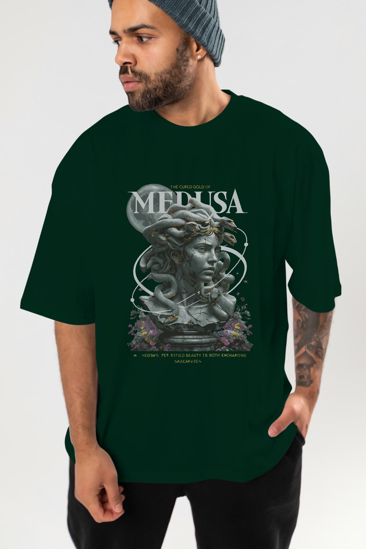 Medusa ön Baskılı Oversize t-shirt Erkek Kadın %100 Pamuk Bisiklet Yaka tişort