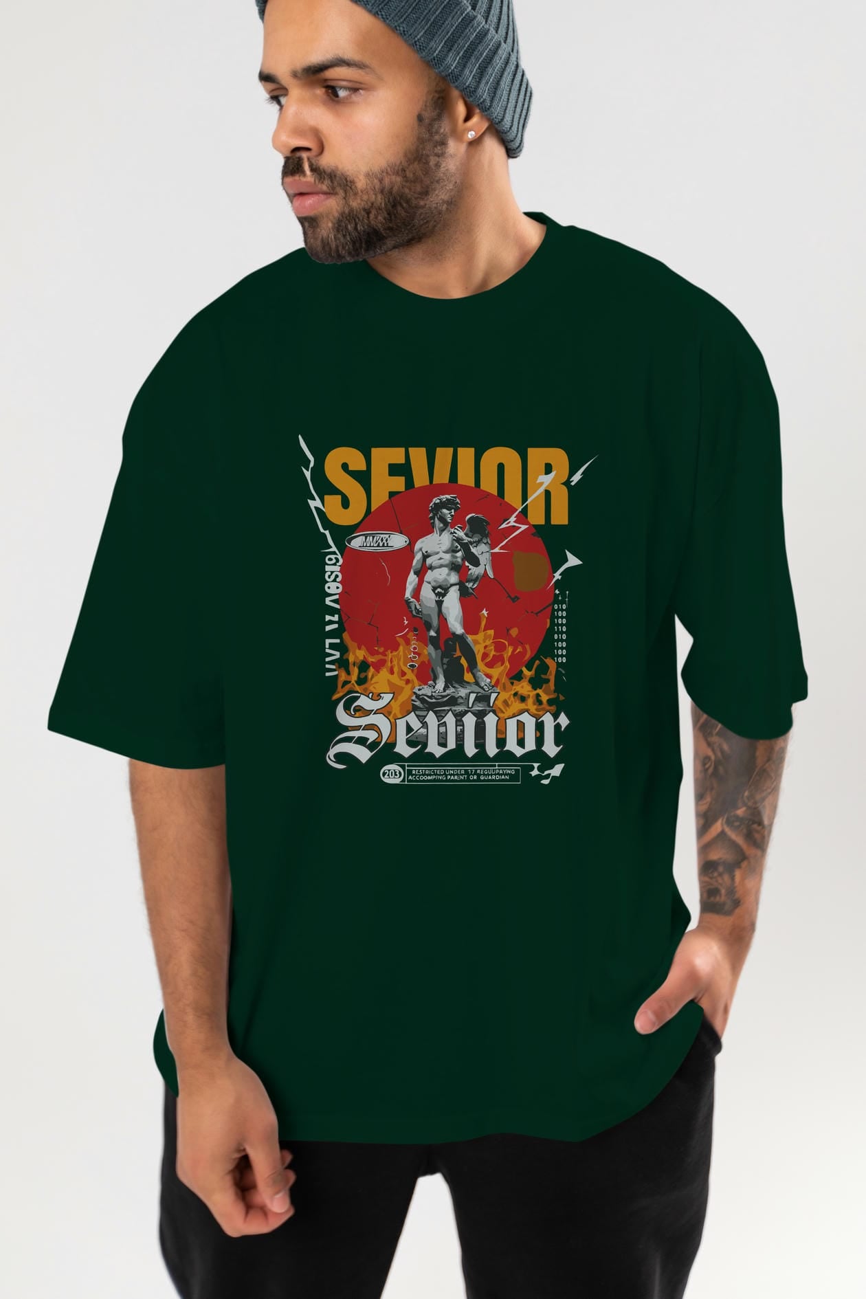 Sevior ön Baskılı Oversize t-shirt Erkek Kadın %100 Pamuk Bisiklet Yaka tişort
