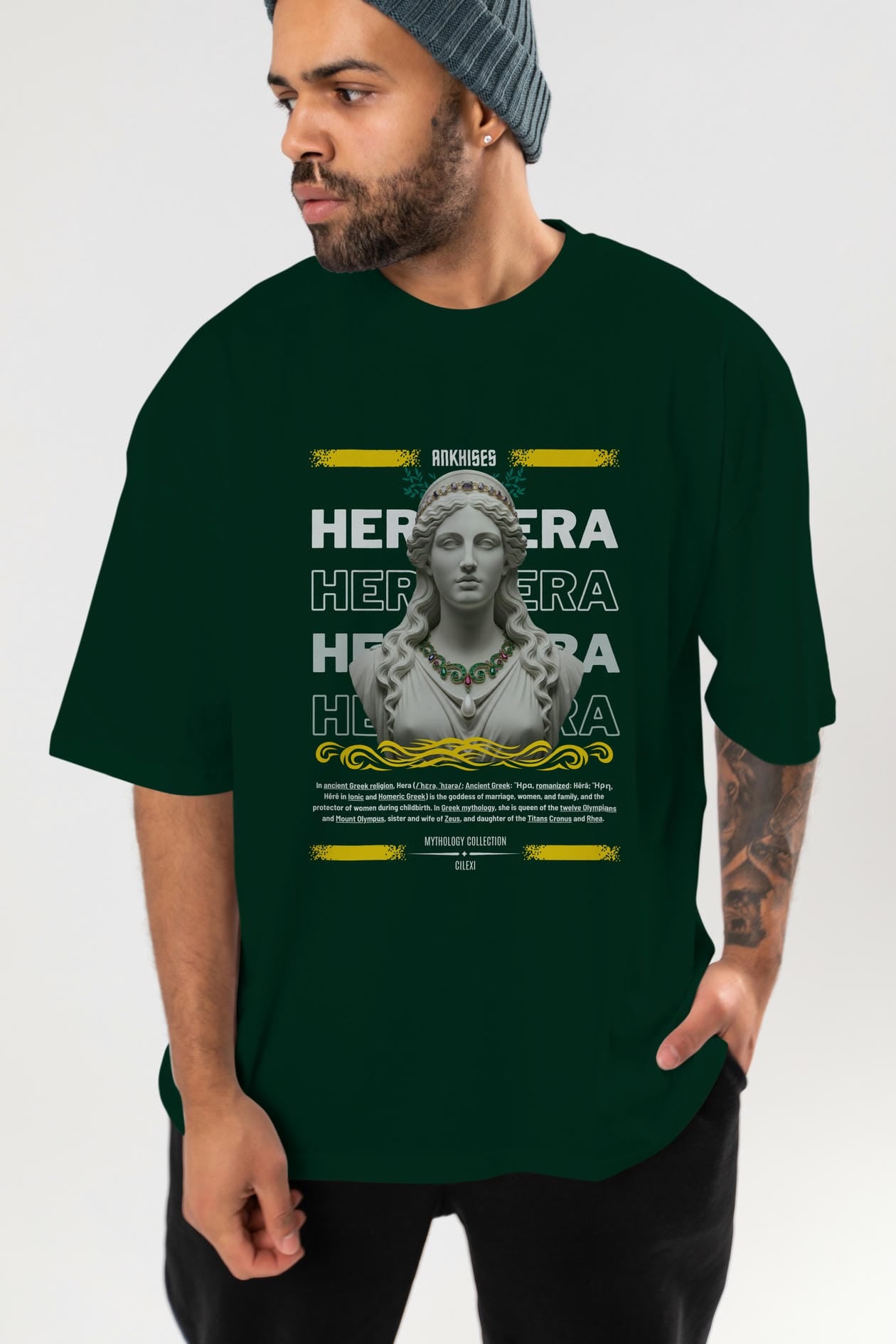 Hera 1 ön Baskılı Oversize t-shirt Erkek Kadın %100 Pamuk Bisiklet Yaka tişort