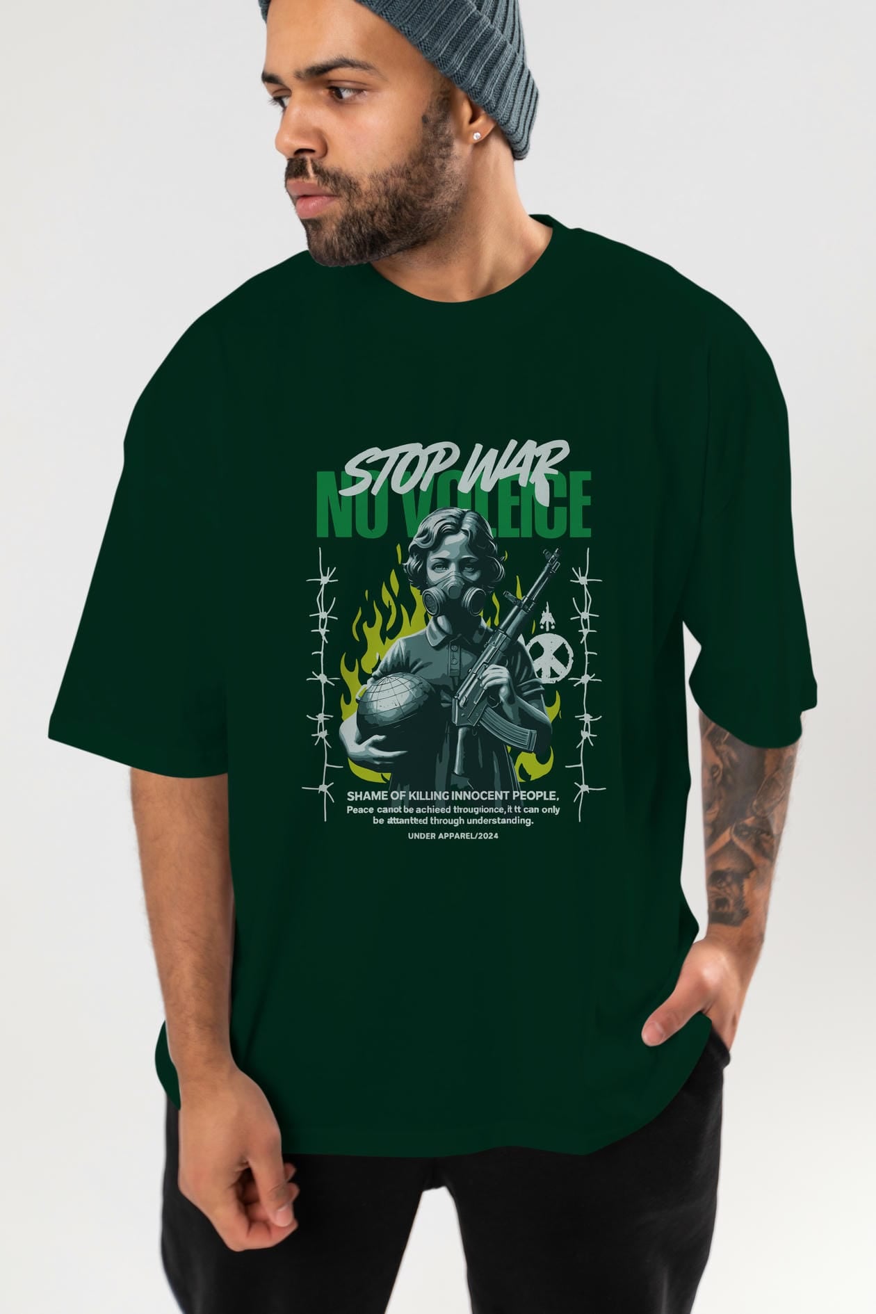 Stop War ön Baskılı Oversize t-shirt Erkek Kadın %100 Pamuk Bisiklet Yaka tişort