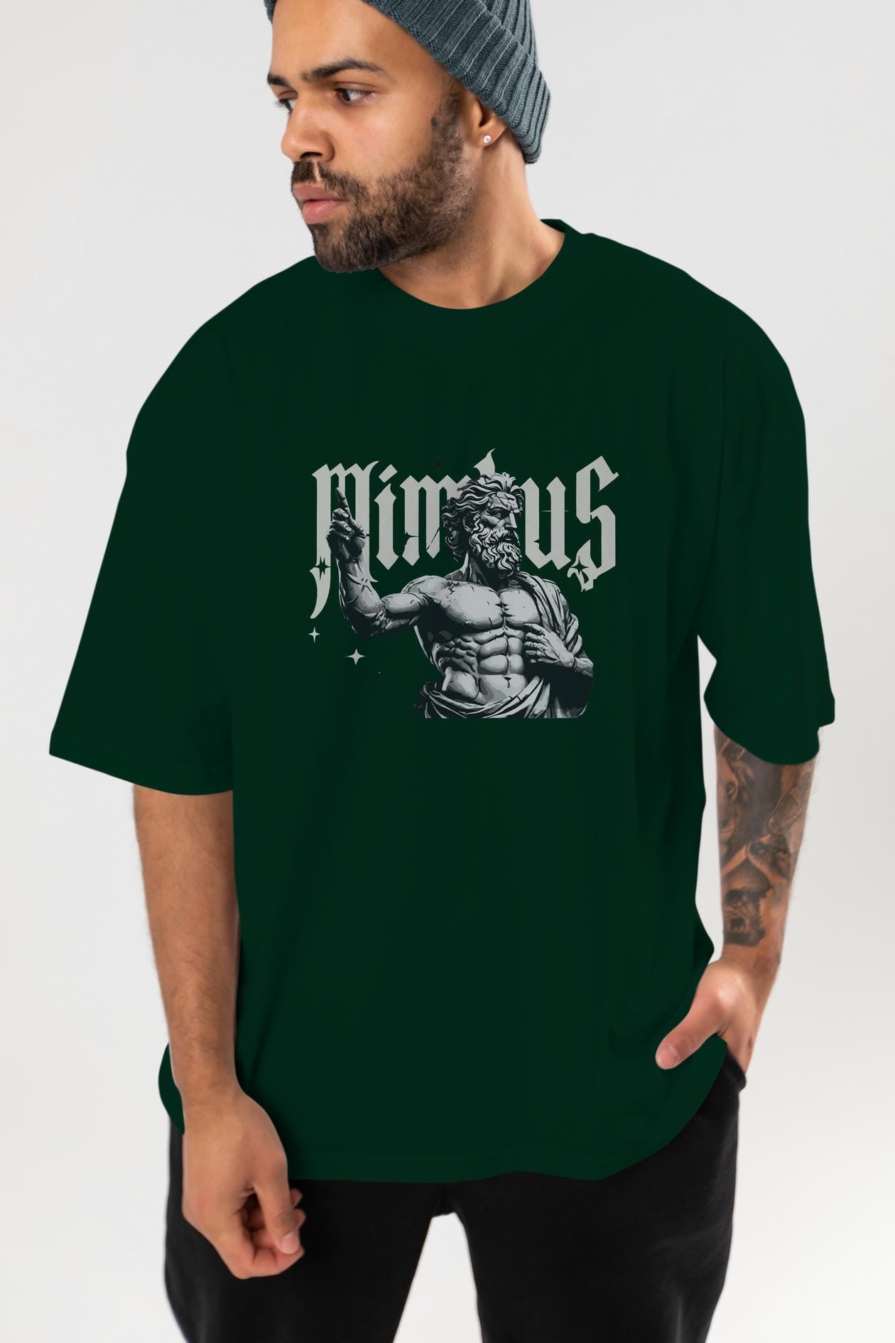 Mimbus Zeus ön Baskılı Oversize t-shirt Erkek Kadın %100 Pamuk Bisiklet Yaka tişort