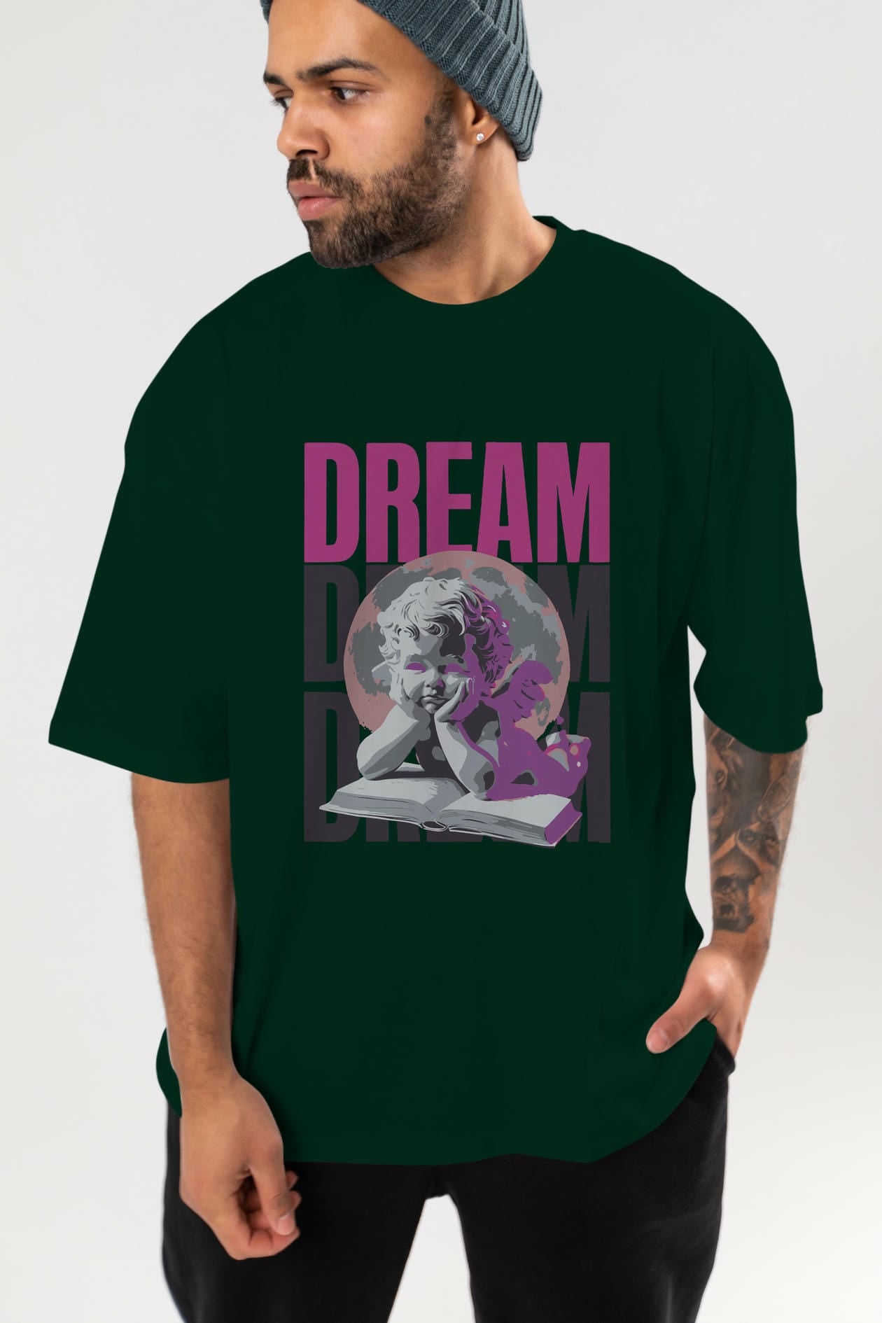 Dream Angel ön Baskılı Oversize t-shirt Erkek Kadın %100 Pamuk Bisiklet Yaka tişort