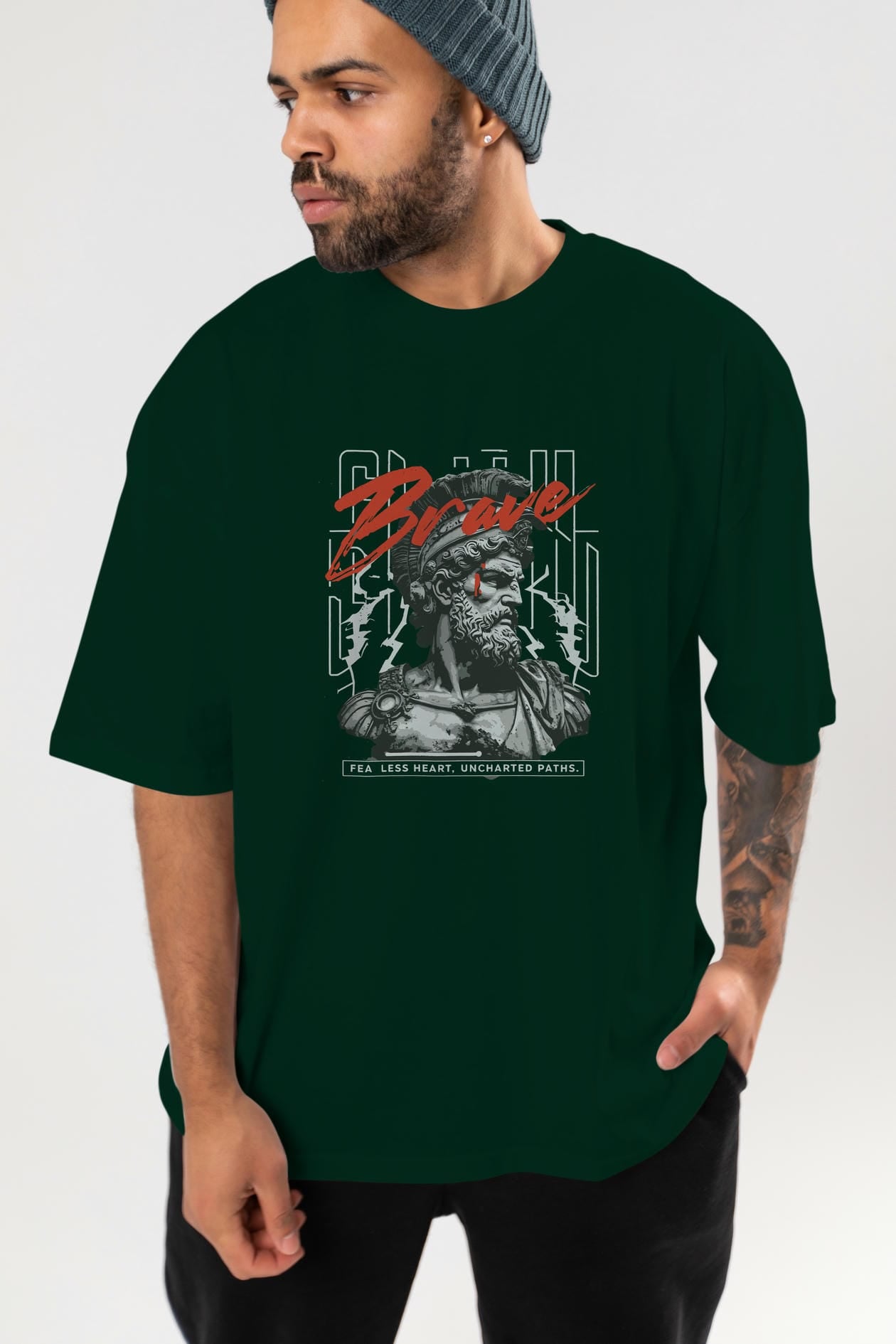 Brave ön Baskılı Oversize t-shirt Erkek Kadın %100 Pamuk Bisiklet Yaka tişort