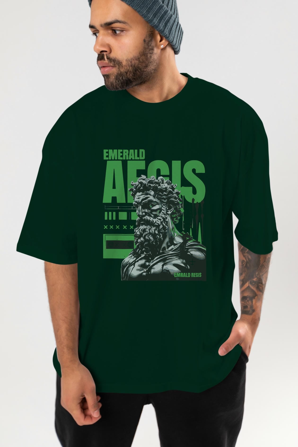 Emrald Regis ön Baskılı Oversize t-shirt Erkek Kadın %100 Pamuk Bisiklet Yaka tişort