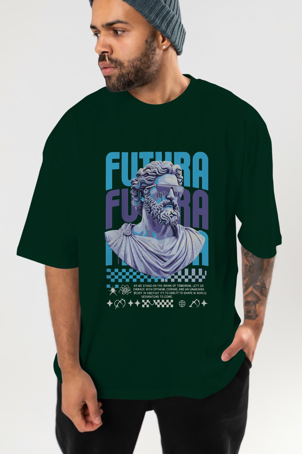 Futura Zeus ön Baskılı Oversize t-shirt Erkek Kadın %100 Pamuk Bisiklet Yaka tişort