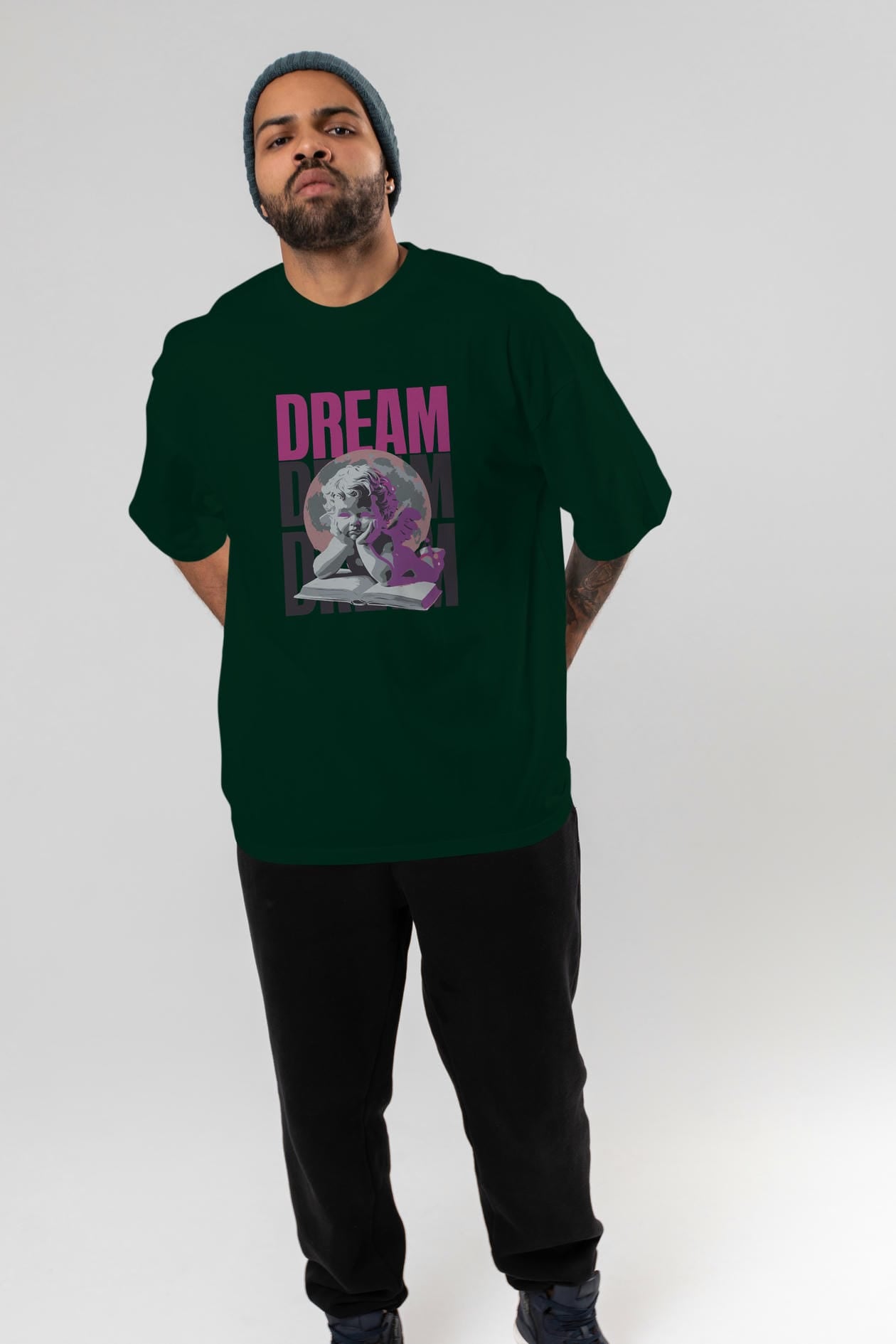 Dream Angel ön Baskılı Oversize t-shirt Erkek Kadın %100 Pamuk Bisiklet Yaka tişort