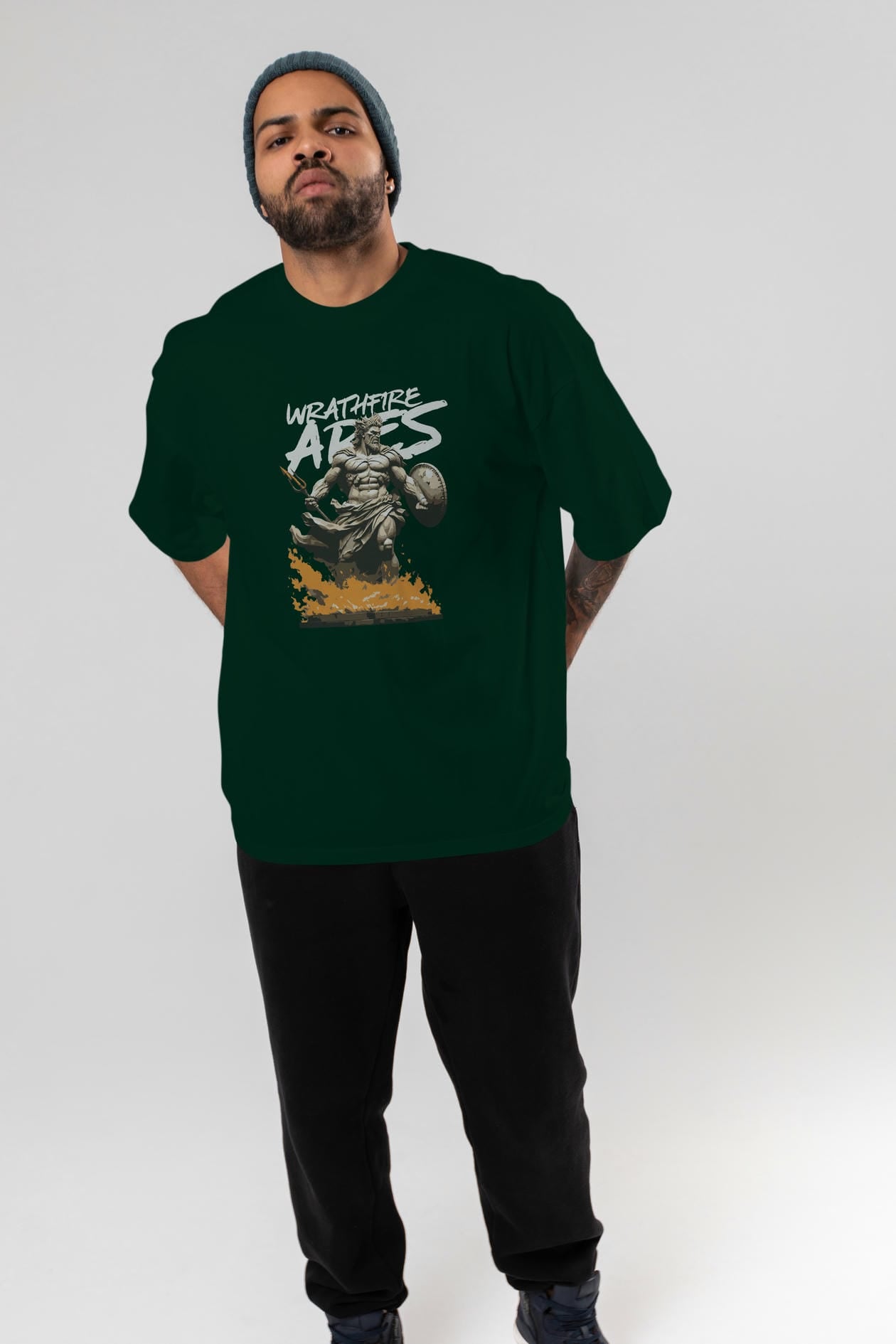 WrathFire Ares ön Baskılı Oversize t-shirt Erkek Kadın %100 Pamuk Bisiklet Yaka tişort
