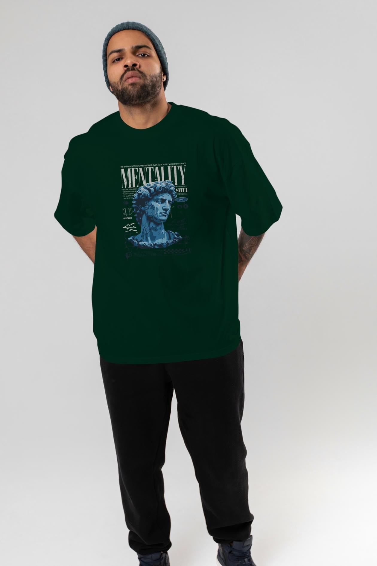Mentality 2 ön Baskılı Oversize t-shirt Erkek Kadın %100 Pamuk Bisiklet Yaka tişort